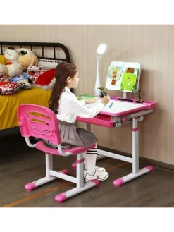 Kinderschreibtisch mit Lampe & Stuhl in Rosa