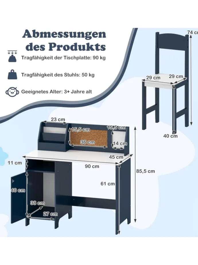 Kinderschreibtisch Set in Blau
