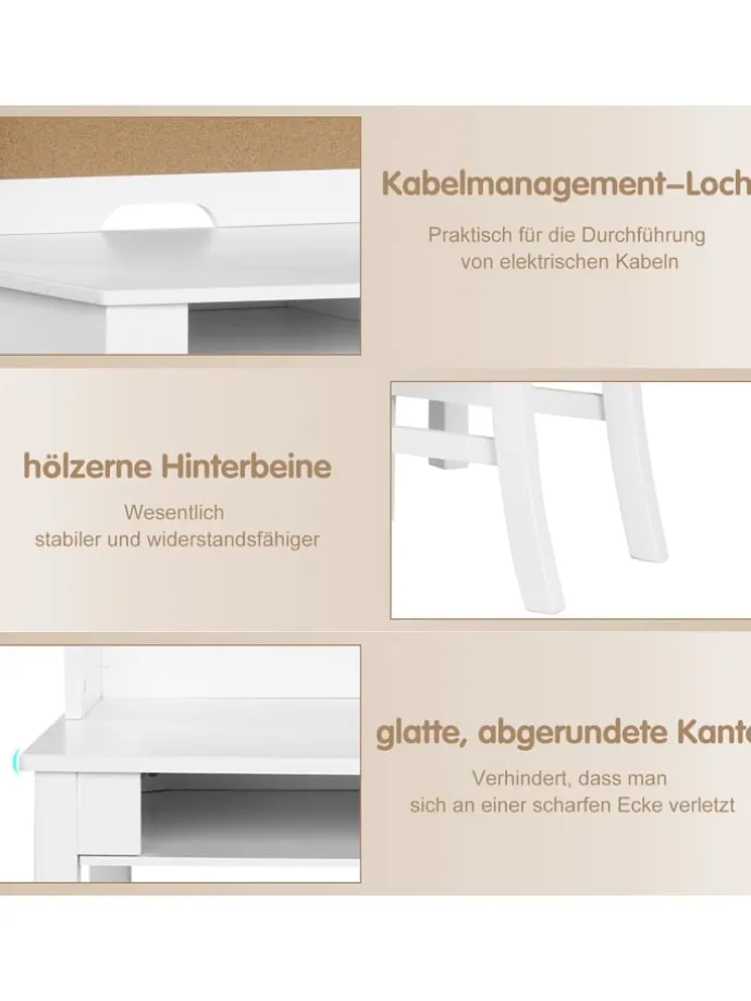 Kinderschreibtisch Set mit Pinnwand in Weiß