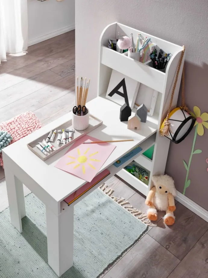 Kinderschreibtisch 90x50x110 cm Maltisch Kinderzimmer mit Regal,