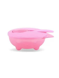 Kinderschüssel mit Löffel in rosa
