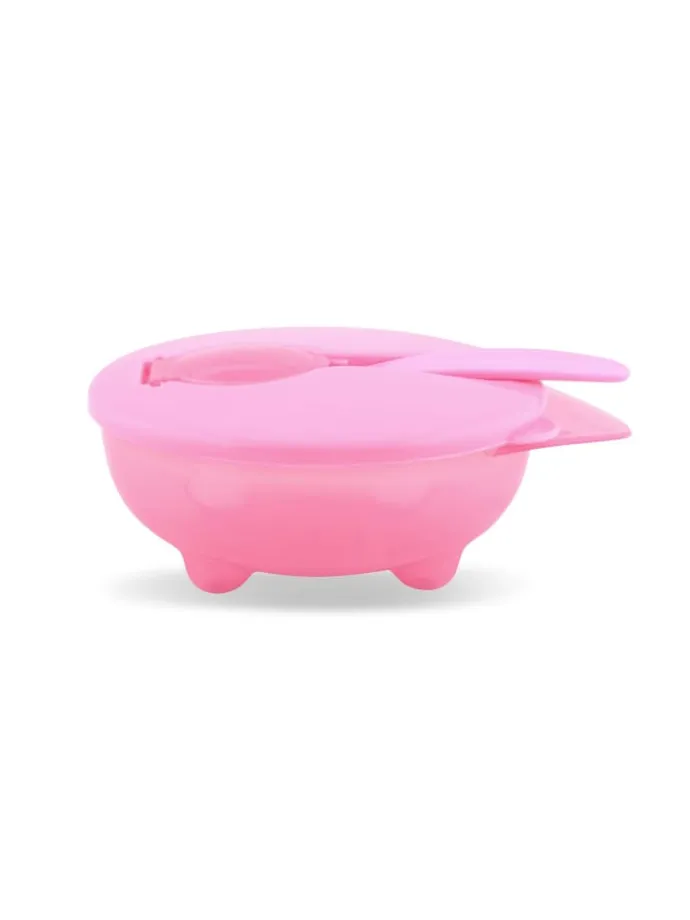 Kinderschüssel mit Löffel in rosa