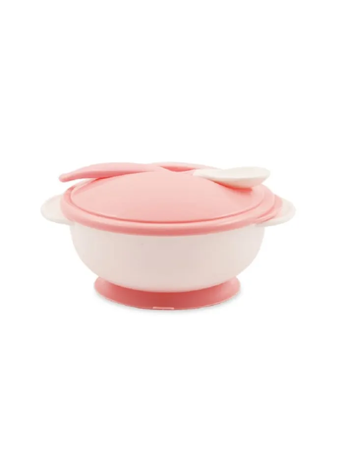 Kinderschüssel mit Löffel in rosa