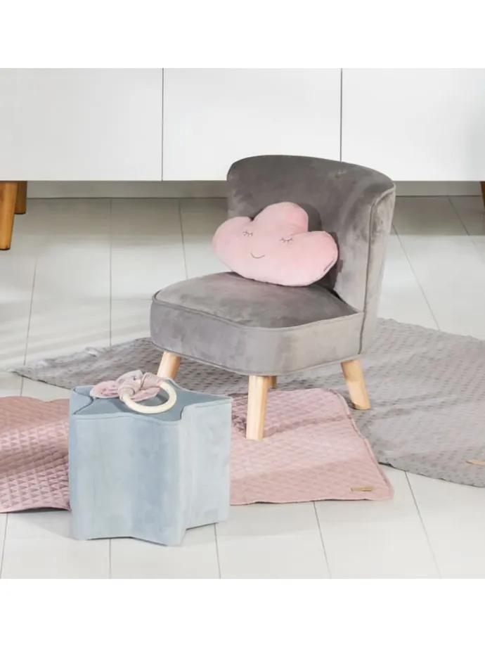 Kindersessel 'Lil Sofa' mit Holzfüßen, Samtstoff Grau