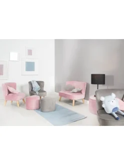 Kindersessel 'Lil Sofa' mit Holzfüßen, Samtstoff Grau