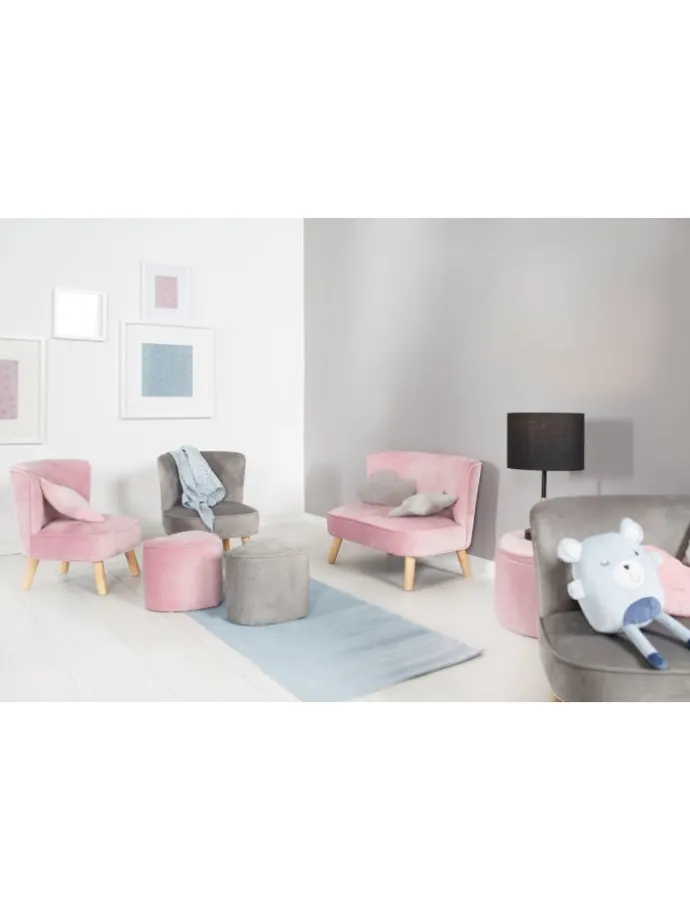 Kindersessel 'Lil Sofa' mit Holzfüßen, Samtstoff Grau