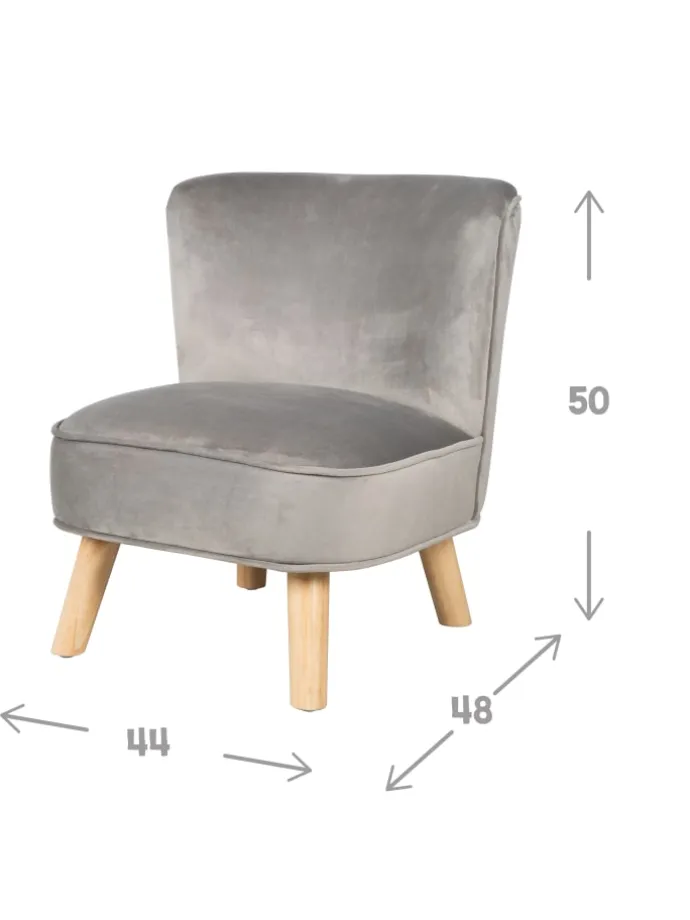 Kindersessel 'Lil Sofa' mit Holzfüßen, Samtstoff Grau