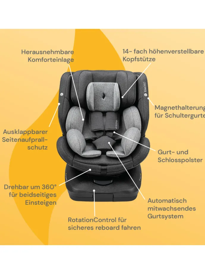 Kindersitz "Eno360 i-Size" in Dark Grey Melange - 40 bis 150 cm