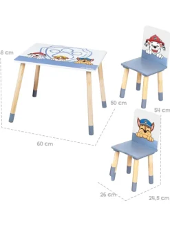 Kindersitzgruppe Paw Patrol, 2 Stühle & Tisch, Holz weiß