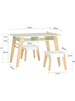 Kindertisch in Weiß und Grün - (B)80 x (H)50 x (T)44cm
