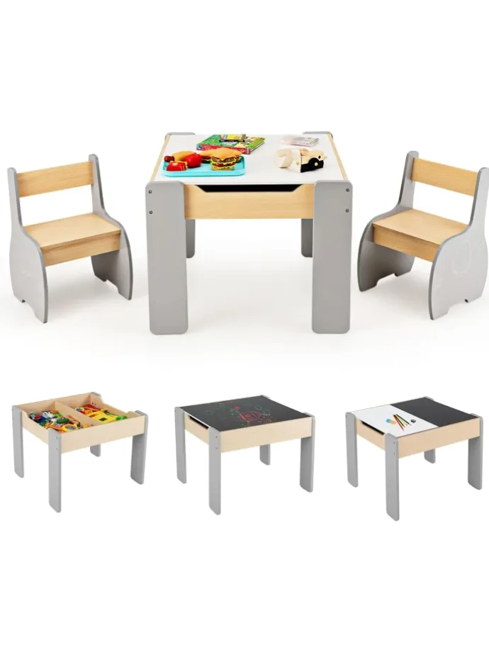 Kindertisch mit 2 Stühlen in Beige