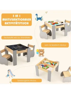 Kindertisch mit 2 Stühlen in Beige