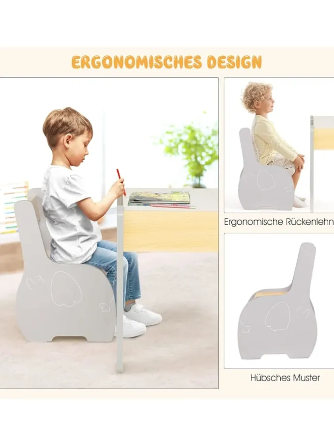 Kindertisch mit 2 Stühlen in Beige