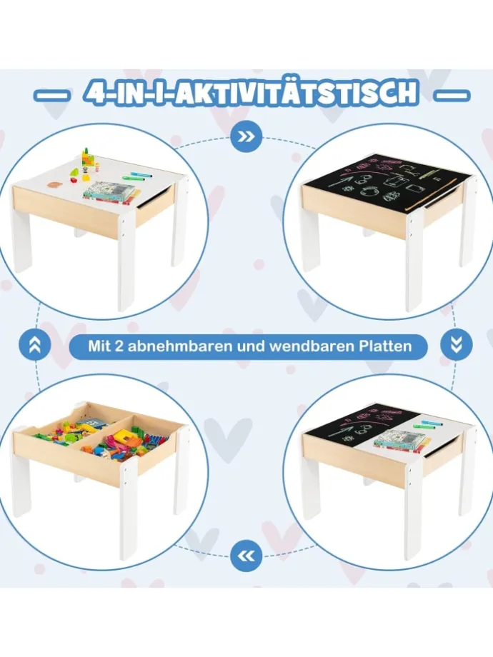 Kindertisch mit 2 Stühlen in Weiß