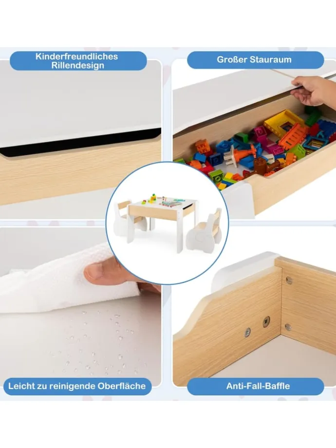 Kindertisch mit 2 Stühlen in Weiß
