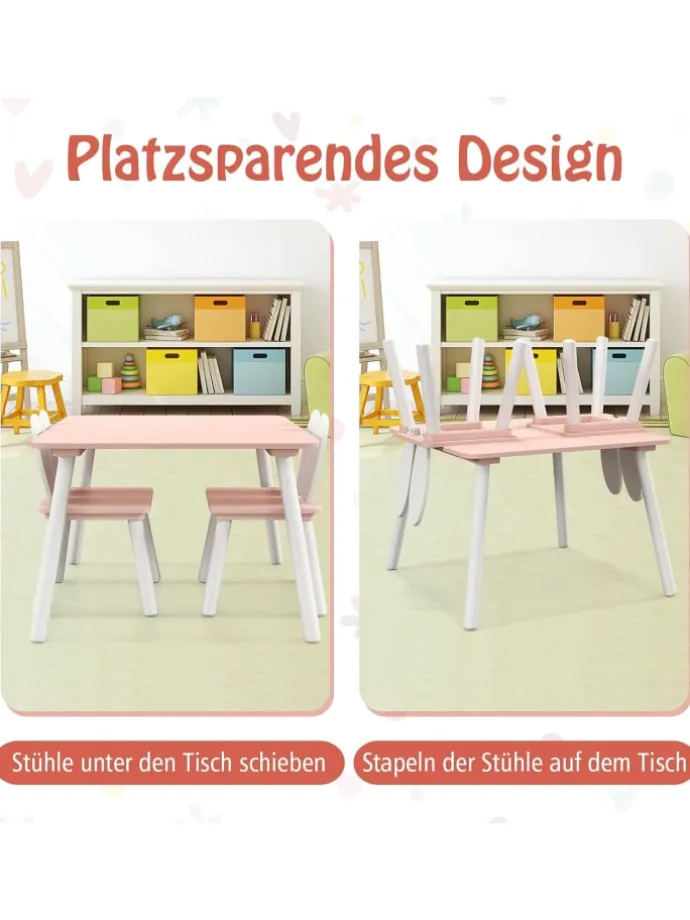 Kindertisch mit 2 Stühlen in Rosa