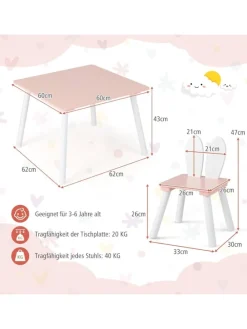 Kindertisch mit 2 Stühlen in Rosa