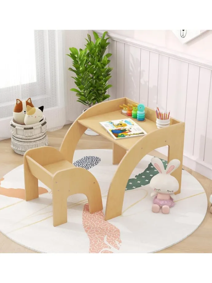 Kindertisch mit Stuhl in Hellbraun