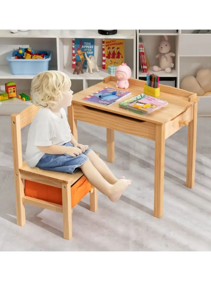 Kindertisch mit Stuhl in Hellbraun