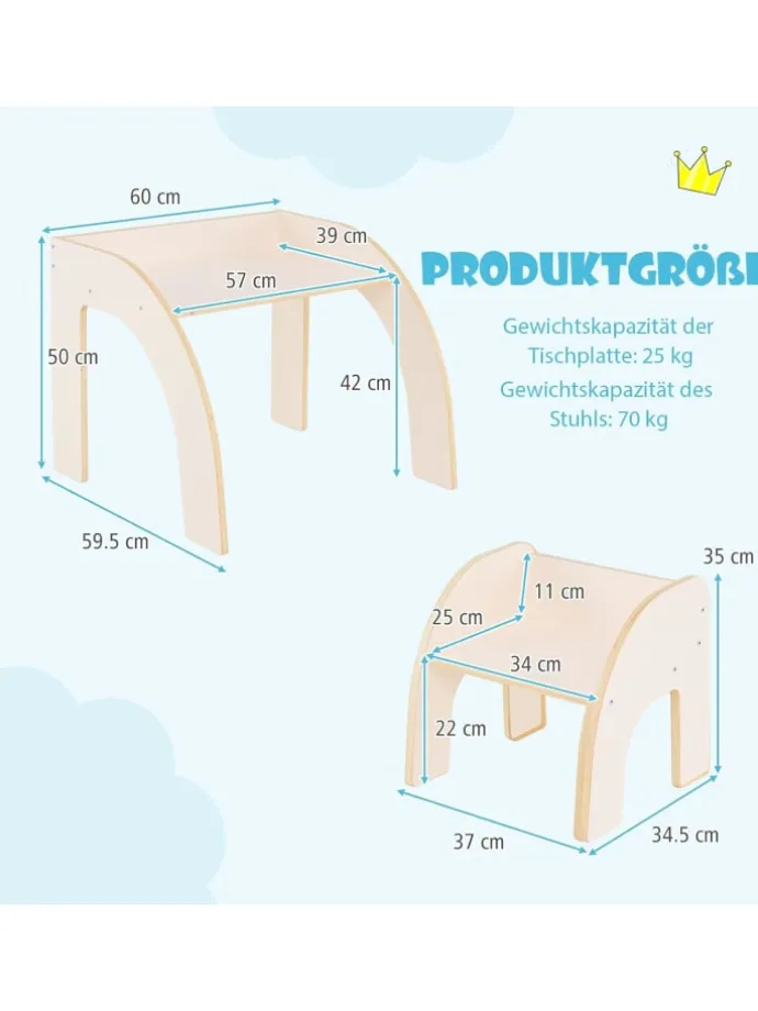 Kindertisch mit Stuhl in Weiß