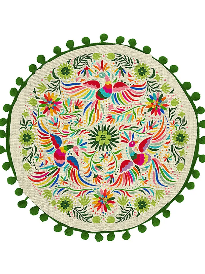 Kissen "Ave Otomi" in Grün/ Creme - Ø 45 cm