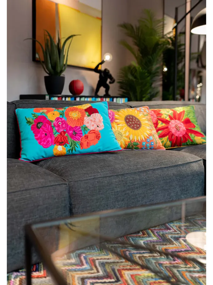 Kissen "Fiorista" in Türkis/ Bunt - (L)60 x (B)40 cm