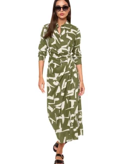 Kleid in Oliv/ Weiß