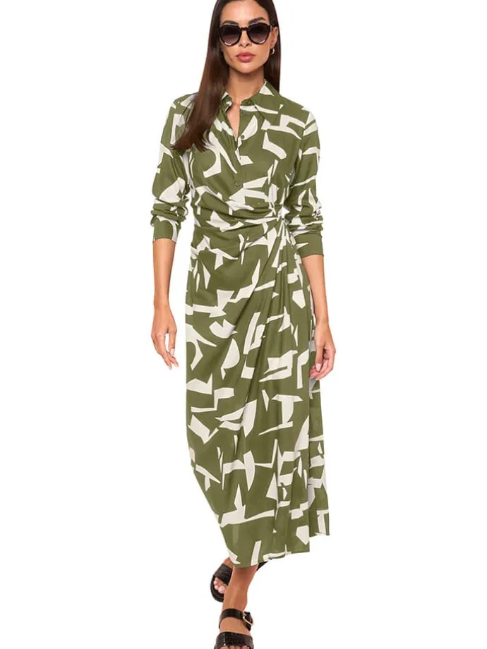 Kleid in Oliv/ Weiß