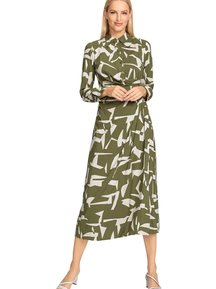 Kleid in Oliv/ Weiß