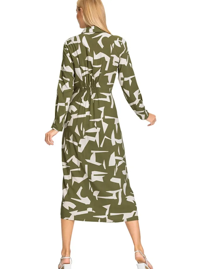 Kleid in Oliv/ Weiß