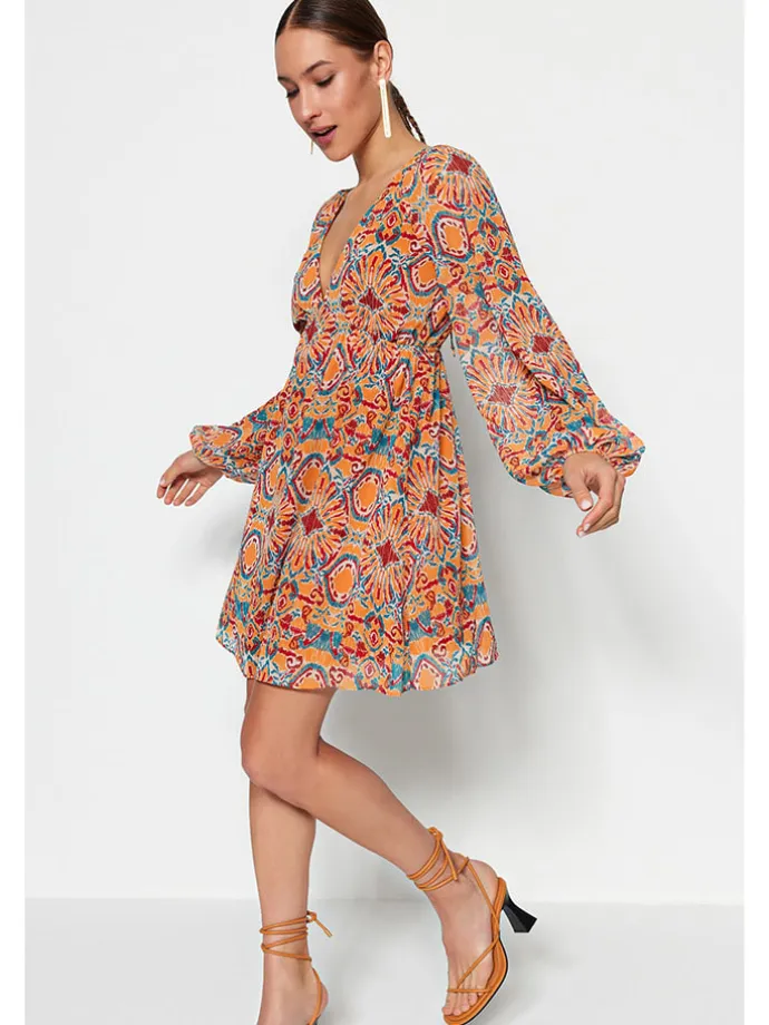 Kleid in Orange/ Blau