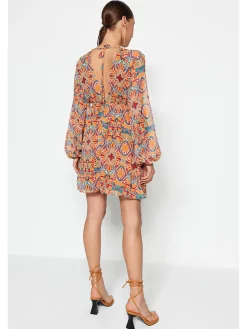 Kleid in Orange/ Blau