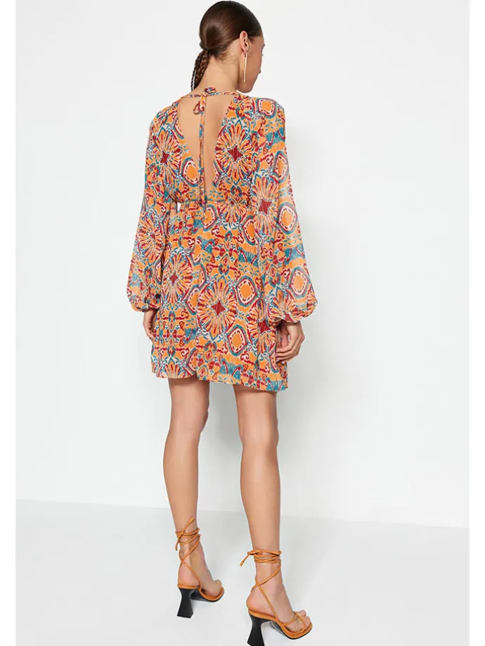 Kleid in Orange/ Blau