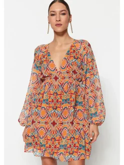 Kleid in Orange/ Blau