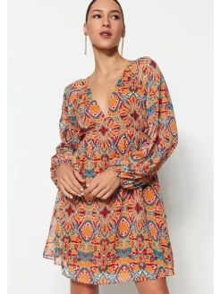 Kleid in Orange/ Blau