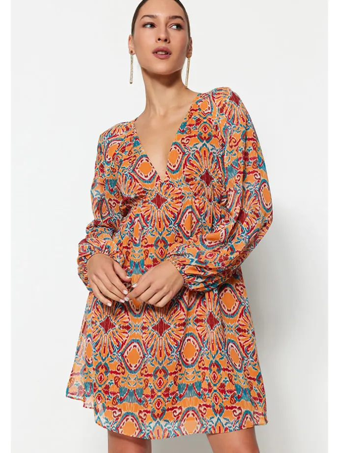 Kleid in Orange/ Blau