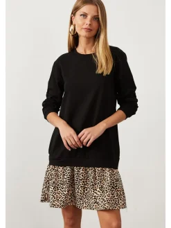 Kleid in Schwarz/ Beige