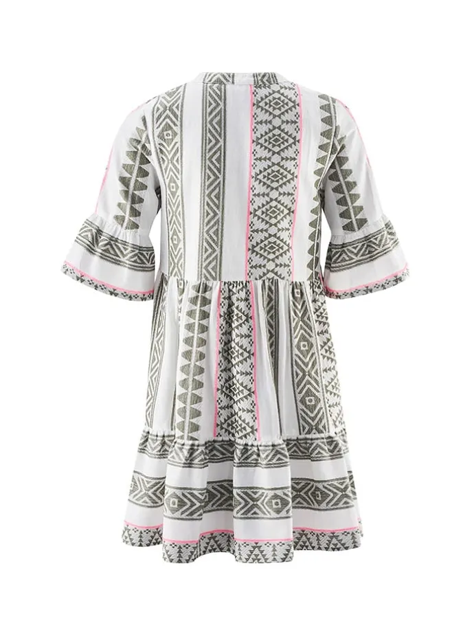 Kleid in Weiß/ Grün/ Rosa