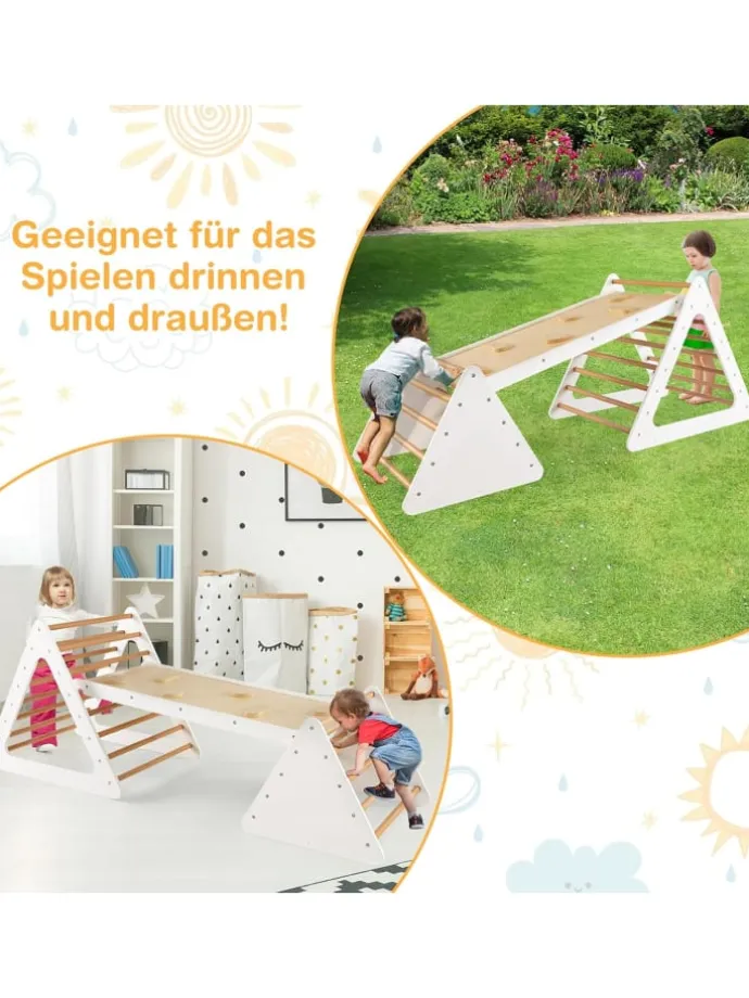 Klettergerüst Indoor inkl. 2 Kletterdreieck & Kletterleiter in Beige