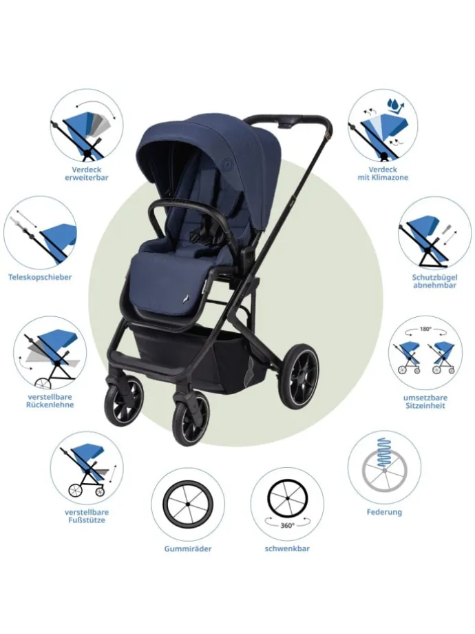 Kombi-Kinderwagen Juntos bis 22 kg belastbar in blau,schwarz