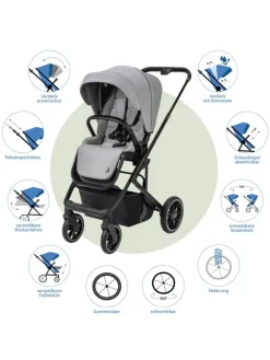 Kombi-Kinderwagen Juntos bis 22 kg belastbar in grau,schwarz