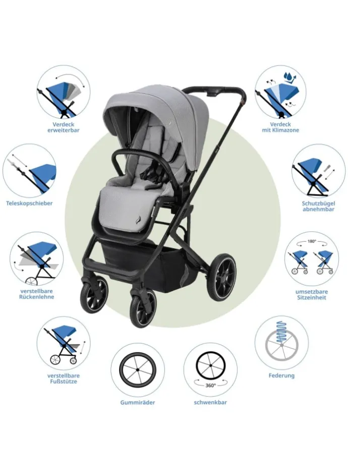 Kombi-Kinderwagen Juntos bis 22 kg belastbar in grau,schwarz