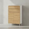 Kommode mit Schubladen, 60x34x97 cm, Badezimmerschrank, Weiß/Braun