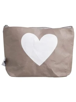 Kosmetiktasche "Herz" in Grau - (B)23 x (H)15 x (T)6 cm