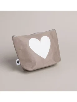 Kosmetiktasche "Herz" in Grau - (B)23 x (H)15 x (T)6 cm