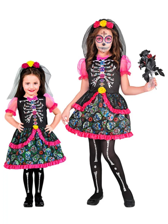 Kostüm "DIA DE LOS MUERTOS" in Schwarz/ Pink