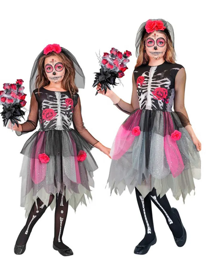 Kostüm "FLOWER SKELETT GIRL" in Grau/ Pink