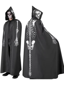 Kostüm "SKELETT MANTEL MIT KAPUZE" in Schwarz