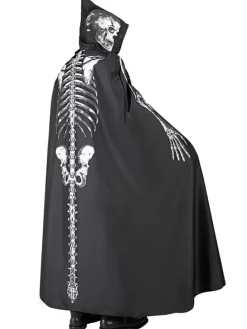 Kostüm "SKELETT MANTEL MIT KAPUZE" in Schwarz