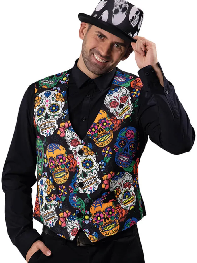 Kostümweste "La Catrina" in Schwarz/ Bunt